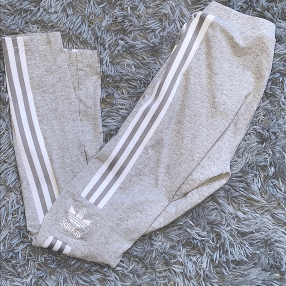 Grey and white Adidas workout tights